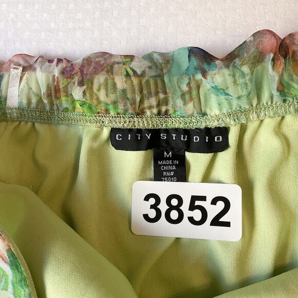 City Studio Women Dress M Green Floral Strapless Fit & Flare Hi-Low Chiffon Knee - Picture 2 of 11